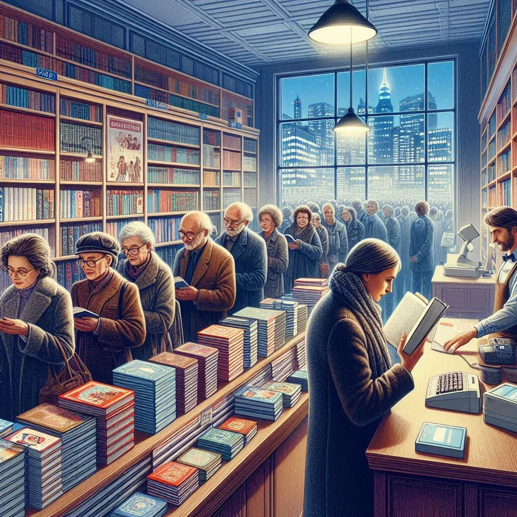 Schlangestehen in der Bücherei