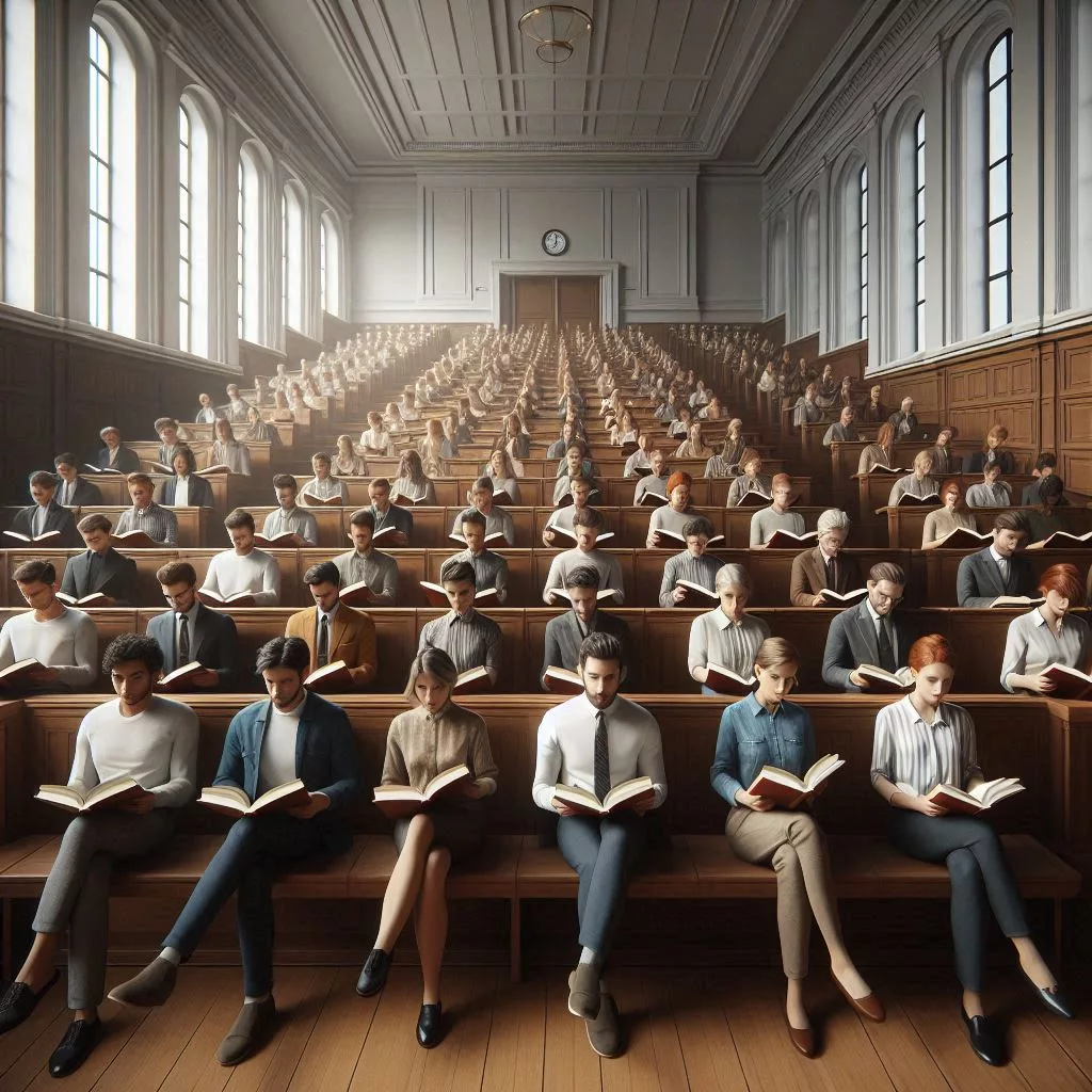 Buchleser im Hörsaal